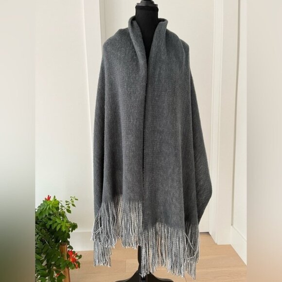 MOMENT BY MOMENT Shawl Wrap Oversize Cozy Scarf Charcoal Grey Long Fringe - Picture 1 of 10